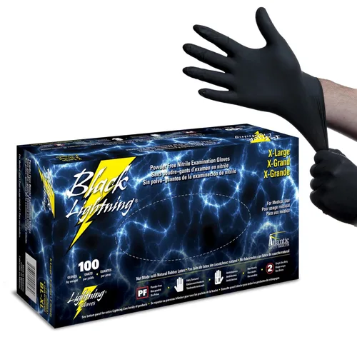 Miniatura 13 de Guantes de examen Atlantic Safety Products Black Lightning, desechables, guantes de nitrilo sin polvo, negros, pequeños, 100