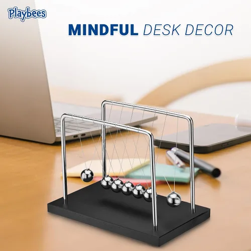 Miniatura 7 de Juguete de escritorio de 7 cuentas Newton's Cradle Balance Balls – Base de madera negra, decoración de oficina, divertido juguete de ciencia física