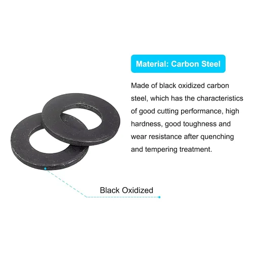 Miniatura 3 de Uxcell Arandela plana de acero al carbono para pernos M8, 10 piezas M8 x 16 x 1.5mm, aleación de acero negro oxidado de grado 8.8, sujetadores