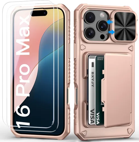 Miniatura 28 de BXYJY Funda tipo cartera para iPhone 15 Pro con tarjetero (4-5 tarjetas) y cubierta deslizante para cámara y soporte, protección contra caídas