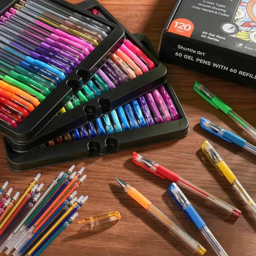 Miniatura 7 de Shuttle Art Bolígrafos de gel, paquete de 120 bolígrafos de gel empaquetados en caja resistente, 60 colores únicos con 60 recambios para adultos, 60