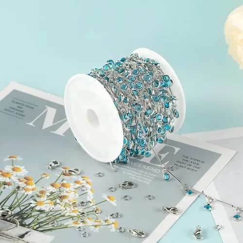 Miniatura 4 de YOUBEIYEE Cadenas de cuentas de cristal azul para hacer joyas, collar de plata de cristal colgante, cadenas para el tobillo, cadenas de bricolaje a