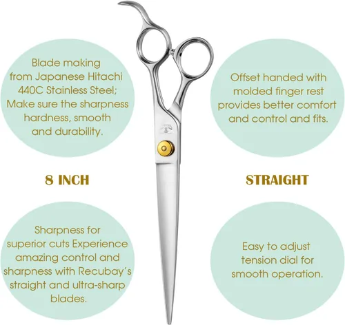 Miniatura 2 de Gold Mantis - Tijeras profesionales para perros, 8.0 pulgadas, corte recto para cabello grueso y largo