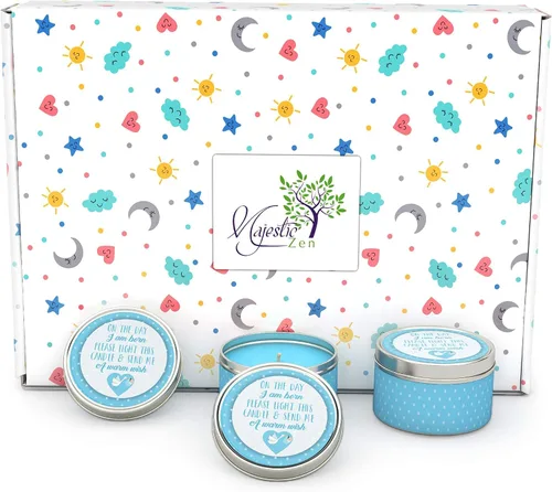 Miniatura 9 de Majestic Zen Juego de regalo de velas para baby shower, paquete de 9 velas de cera de soja perfumadas neutrales, aroma a polvo fresco para bebé, 30