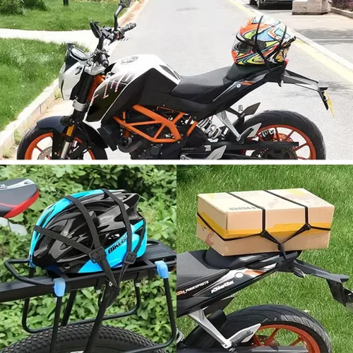 Miniatura 6 de 2 piezas de correa elástica retráctil de alta calidad para casco de motocicleta en negro, con malla para casco y 2 ganchos (23.6")