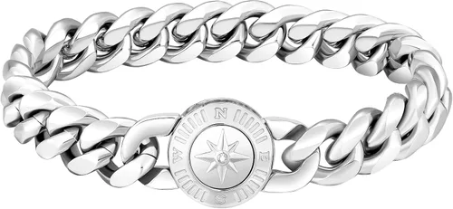 Miniatura 13 de KRKC&CO - Pulsera de eslabones cubanos de 12/0.551 in para hombre, chapada en oro de 18 quilates, cruz, brújula, calaveras redondas, cierre tallado