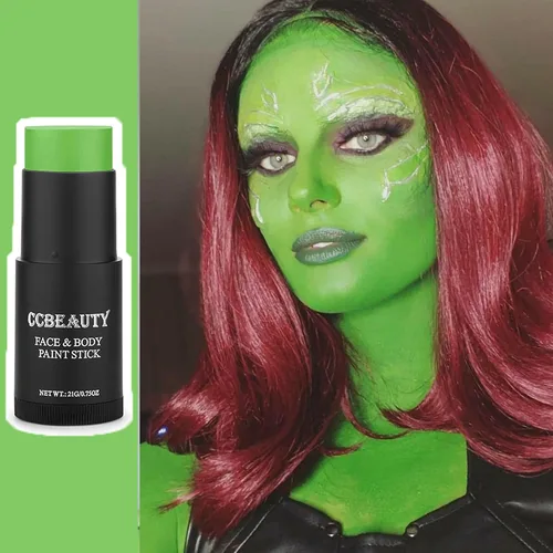 Miniatura 6 de CCbeauty Barra de pintura facial verde claro, kit de pintura facial, base de maquillaje verde lima crema SFX, pintura corporal profesional