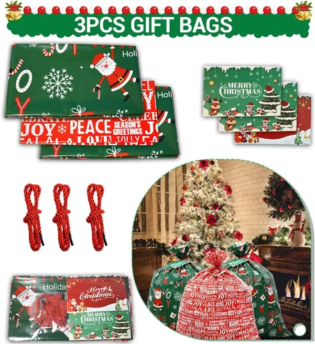Miniatura 6 de ROSAUI Bolsas grandes de regalo de Navidad y tarjetas de regalo de Navidad, 3 bolsas de regalo de Navidad (44.09 x 35.43 pulgadas), bolsa de regalo