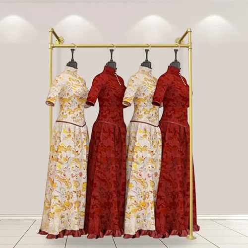 Miniatura 2 de DYRABREST Perchero de pared moderno de metal dorado para almacenamiento de ropa, soporte de exhibición de ropa comercial, perchero portátil