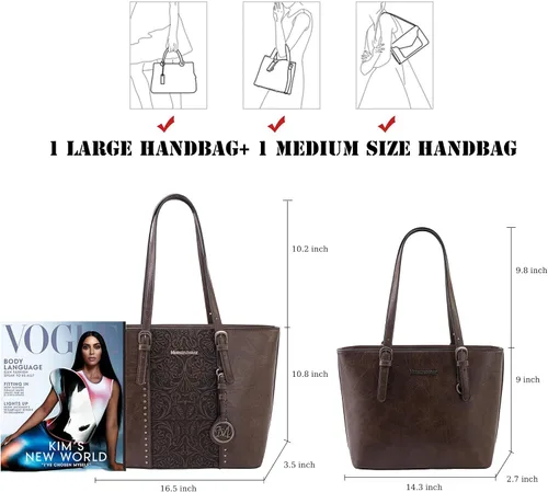 Miniatura 4 de Montana West Bolsa de mano para mujer, juego de bolso grande y bolsos de mano, colección en relieve, juego de 2 piezas