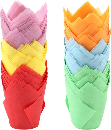 Miniatura 13 de Ruisita 150 Piezas Tazas Mini para Hornear Tazas de Tulipán para Cupcakes Forros para Magdalenas para Bodas, Cumpleaños, Baby Showers, Negro Tulip