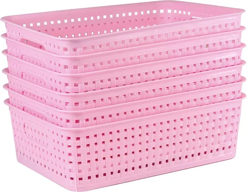 Miniatura 8 de Paquete de 8 cubos pequeños de organización y almacenamiento de despensa, organizadores domésticos para lavandería, baños, dormitorios, cocinas, Rosa
