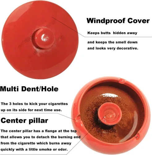 Miniatura 5 de K COOL Cenicero con tapa para cigarrillos, de cerámica, sin humo, inodoro, impermeable, resistente al viento, ceniceros para el hogar, oficina