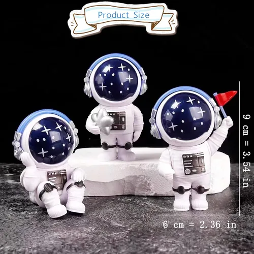 Miniatura 2 de Estatuas de Astronautas con Estrellas Azules, Figurillas de Resina con Tema Espacial para Tartas, Adornos para Estanterías y Habitaciones