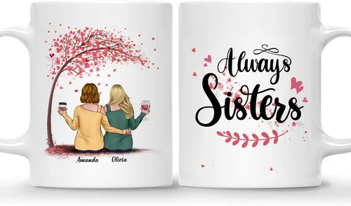 Gossby - Taza de café personalizada para mujer, 2 unidades, con nombres personalizados | Taza personalizada para dos mujeres, taza de café con