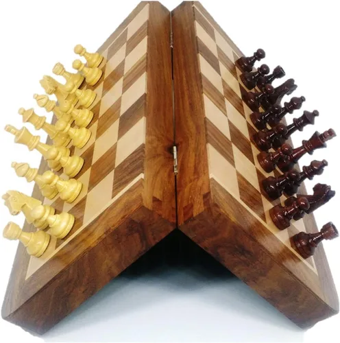 Miniatura 4 de RoyalChessMall-Juego de ajedrez magnético de madera de 10 pulgadas de palisandro dorado