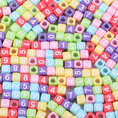 Miniatura 14 de 1000 cuentas cuadradas de acrílico blanco con números, cuentas de números del 0 al 9 para hacer joyas, collares, llaveros, pulseras