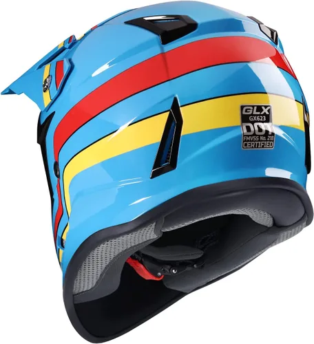 Miniatura 2 de GLX GX623 Combo de Casco para Jóvenes ATV/Dirt Bike - Azul Retro, Mediano - DOT retro azul