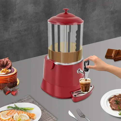 Miniatura 3 de Dispensador comercial de chocolate caliente de 10 L, calentador de bebidas calientes, máquina para hacer chocolate caliente, olla de bebidas Rojo