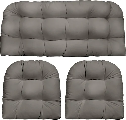 RSH DECOR Juego de 3 piezas de sofá de mimbre copetudo y cojines para silla, tela de poliéster para interiores y exteriores para todo tipo de clima,