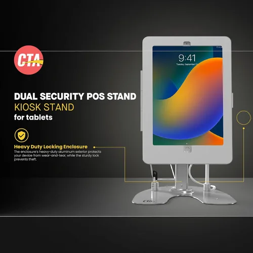 Miniatura 2 de Soporte de quiosco dual: soporte de aluminio CTA con caja de bloqueo y cable. Base giratoria de 360 grados. Carcasa diseñada para iPad mini