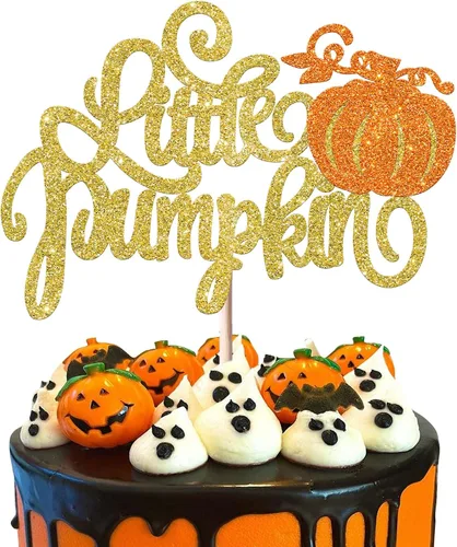 1 paquete de decoración de pastel de calabaza con purpurina con tema de otoño para pastel de calabaza pequeña, decoración de pastel de cosecha de