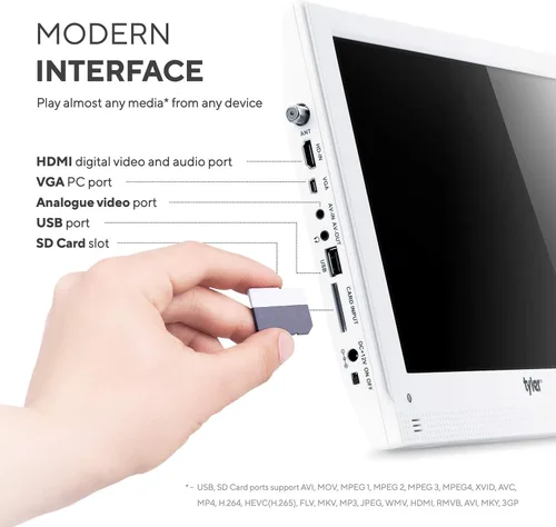 Miniatura 3 de Tyler Monitor LCD portátil de TV de 13.3 pulgadas, funciona con batería de litio recargable de 1080P, 3 antenas, HDMI, SD, USB, RCA, radio FM