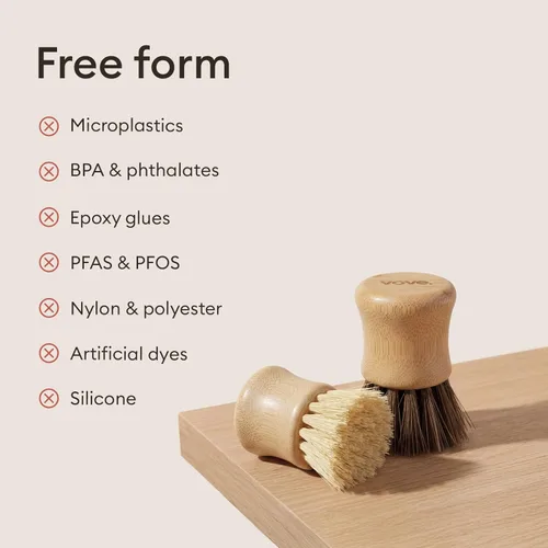 Miniatura 8 de Vove Juego de cepillos de bambú para fregar platos, paquete de 3 cepillos de cocina sin plástico para platos, ollas y hierro fundido, bambú
