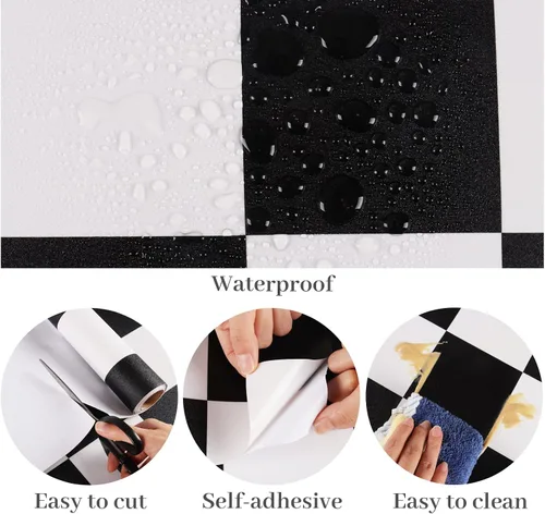 Miniatura 7 de VaryPaper Papel de contacto a cuadros de 15.7 x 78.7 pulgadas de grosor, impermeable, papel tapiz a cuadros para despegar y pegar, papel tapiz
