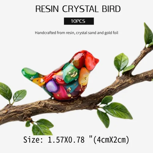 Miniatura 2 de 10PCS Crystal Bird Figurines Mini Resin Animal Statues Small Decorative Glass Birds for Home Decor Fairy Garden Supplies Unique Gifts for Women and