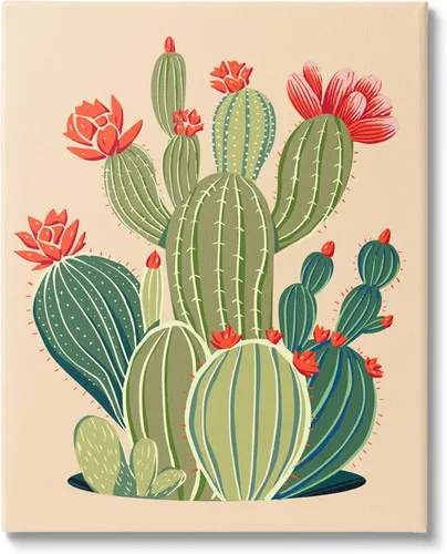 Stupell Industries Lienzo decorativo para pared, diseño de flores de cactus caprichoso, diseño de Ziwei Li