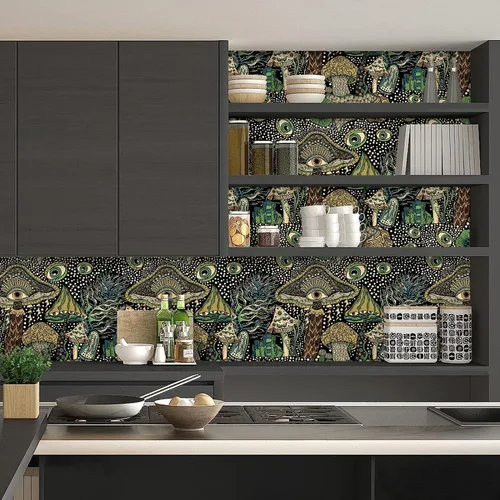 Miniatura 8 de WENMER Papel tapiz autoadhesivo con diseño de hongos florales de 17.7 x 19.7 pies, para dormitorio y baño MultiColor1