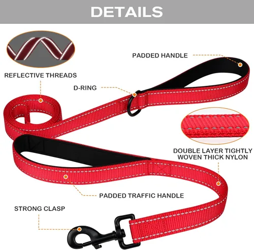 Miniatura 3 de Joytale - Correa resistente para perros grandes que tiran, doble asa para control de tráfico, correas reflectantes de doble cara para perros grandes