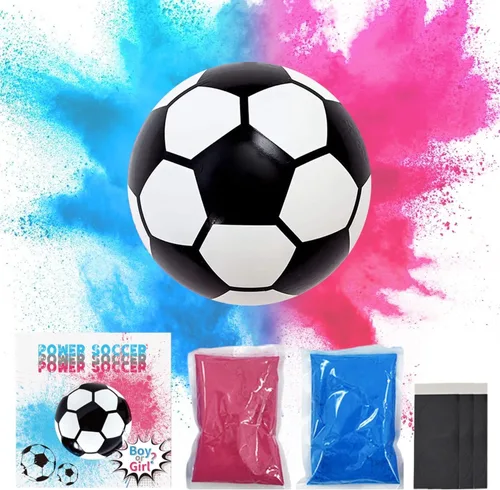 FIEKEICC Kit de polvo de pelota de fútbol para revelación de género, 1 azul y 1 rosa, ideas locas para revelar el género, kit de pelotas de fútbol
