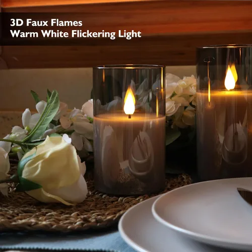 Miniatura 2 de Rhytsing Velas LED de cristal gris operadas por baterías con control remoto, juego de regalo de vela sin llama, luz blanca cálida - Incluye 6