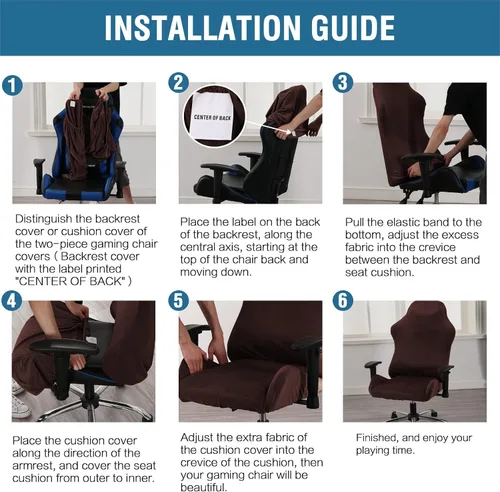 Miniatura 5 de H.VERSAILTEX Funda elástica para silla de videojuegos, para computadora, reclinable, con volantes, sin silla, 2 piezas, color marrón