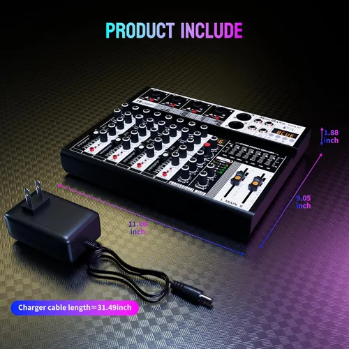 Miniatura 8 de Mezclador de Audio Profesional, Interfaz de Audio de 4 Canales Mesa de Sonido Sistema Monitor de Consola de Mezcla, NEW BAXS Mezclador DJ Bluetooth