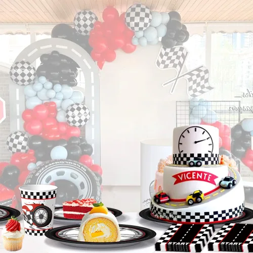 Miniatura 5 de Decoración para fiesta de cumpleaños de coche de carreras, 172 piezas, suministros de fiesta de coche de carreras, platos, servilletas, vasos