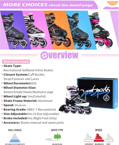 Miniatura 6 de 2PM SPORTS - Patines en línea Cytia para niñas, ajustables, con ruedas iluminadas, rosa, con ruedas con luces, patines divertidos y parpadeantes