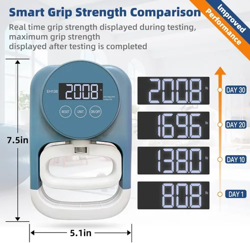 Miniatura 3 de Probador de fuerza de agarre, agarre de mano, dinamómetro de mano, medidor de mano, pantalla LED, cómodo fortalecedor de dedos de 265 libras / 264.6