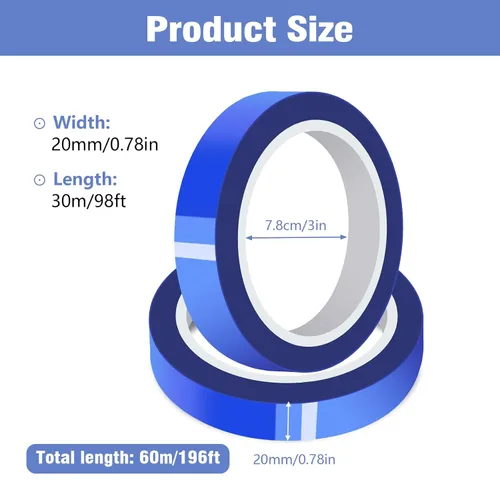 Miniatura 2 de 2 rollos de 20 mm × 30 m (98 pies) Cinta de sublimación azul, cinta de transferencia de calor, cinta de sublimación resistente al calor, cinta