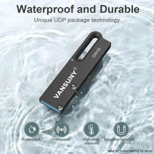 Miniatura 3 de Vansuny Unidad flash USB 3.0 de 256 GB, impermeable, memoria USB 3.0, memoria de ultra alta velocidad, unidad de pulgar portátil para 1Pack negro