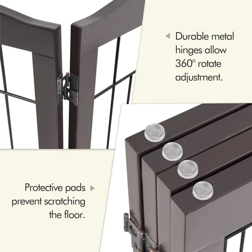 Miniatura 6 de Yaheetech Puerta extra ancha independiente para perros, valla plegable para cachorros con pies de apoyo adecuada para puertas, escaleras, 98 Espresso