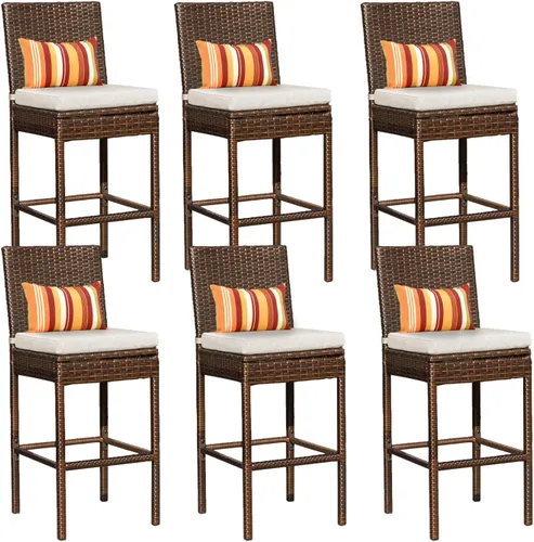 Miniatura 13 de Sundale Outdoor Juego de 4 taburetes de bar de 30 pulgadas de altura de asiento, taburetes de mimbre para patio con respaldo, silla de ratán marrón