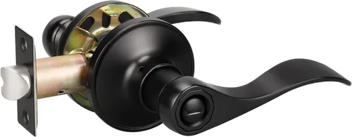 KNOBWELL Paquete de 1 manija de puerta negra moderna con cerradura de giro para el pulgar en el interior, manijas de puerta de privacidad negras