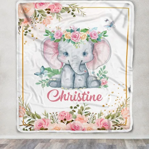 Miniatura 3 de Manta de bebé personalizada con nombre, linda flor de elefante, recién nacido, niña, niños, hija, multicolor 507