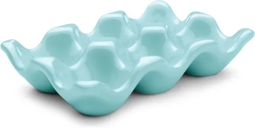 Miniatura 24 de Flexzion Organizador de huevos cerámico para nevera - Bandeja de huevos de 6 tazas, contenedor de porcelana para media docena, organizador de Gris