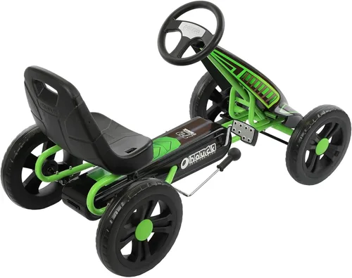 Miniatura 7 de Hauck Cyclone Junior Racing Go Kart con llantas de 12 pulgadas, pedales estilo carrera y freno de 8 bolas, verde lima - Juguete de paseo para niños