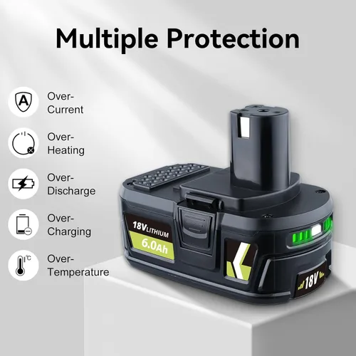 Miniatura 5 de P108 18V 6000mAh 2Pack Reemplazo de litio para batería Ryobi y cargador P117B compatible con batería Ryobi 18V P102 P103 P104 P105 P107 P108 P109