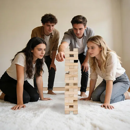 Miniatura 4 de Offelec Juegos de Bloques de Torre Tambaleante, Juego de Apilamiento de Bloques de Madera Grandes para Niños Adultos Familia, Juegos de Mesa